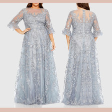 NWT Mac Duggal [ 24W ] 20471 Flutter Sleeve Embroidered A Line Gown J2048