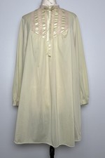Vintage 70s Vanity Fair Nightgown Med Nylon Celery Nude Lace Satin Bow Yoke