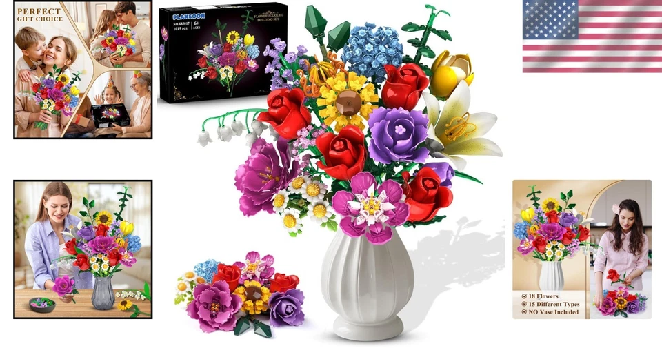 Flower Bouquet Building Set, 18 Flowers Rose Build - Image 2 of 4