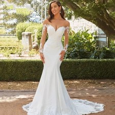 Elegant White Mermaid Wedding Dresses Off Shoulder Open Back Lace Bridal Gowns
