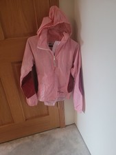 Columbia Youth 14/16 Girls Pink Hoodied Rain Jacket, Good Condition