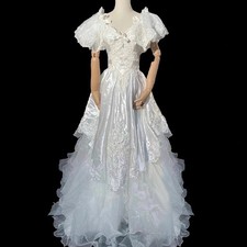 Vintage Wedding Dress White Satin Flower Sweetheart Beading Pearls Bow Ruffles