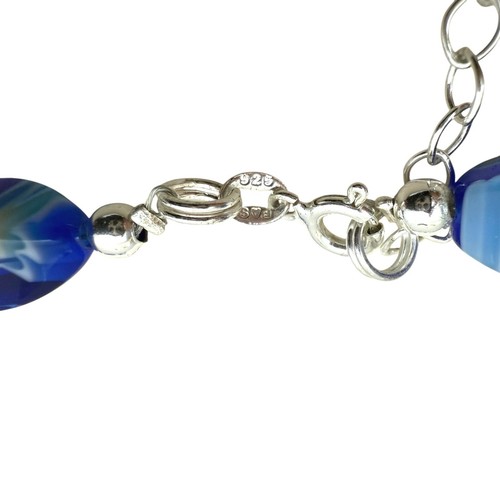 925 Silver Blue Millefiori Glass Beaded Necklace Floral Collar Accent 7.5 in L - Picture 8 of 11