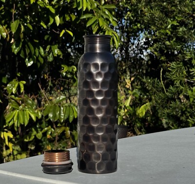 Artisan Polished Copper Water Bottle, Food-Grade - Black Lacquer (32oz/1L)
