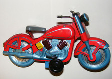 Racing Motor Cycle Tinplate Windup Red tin toy Motorcycle "Indian" 9 inch long