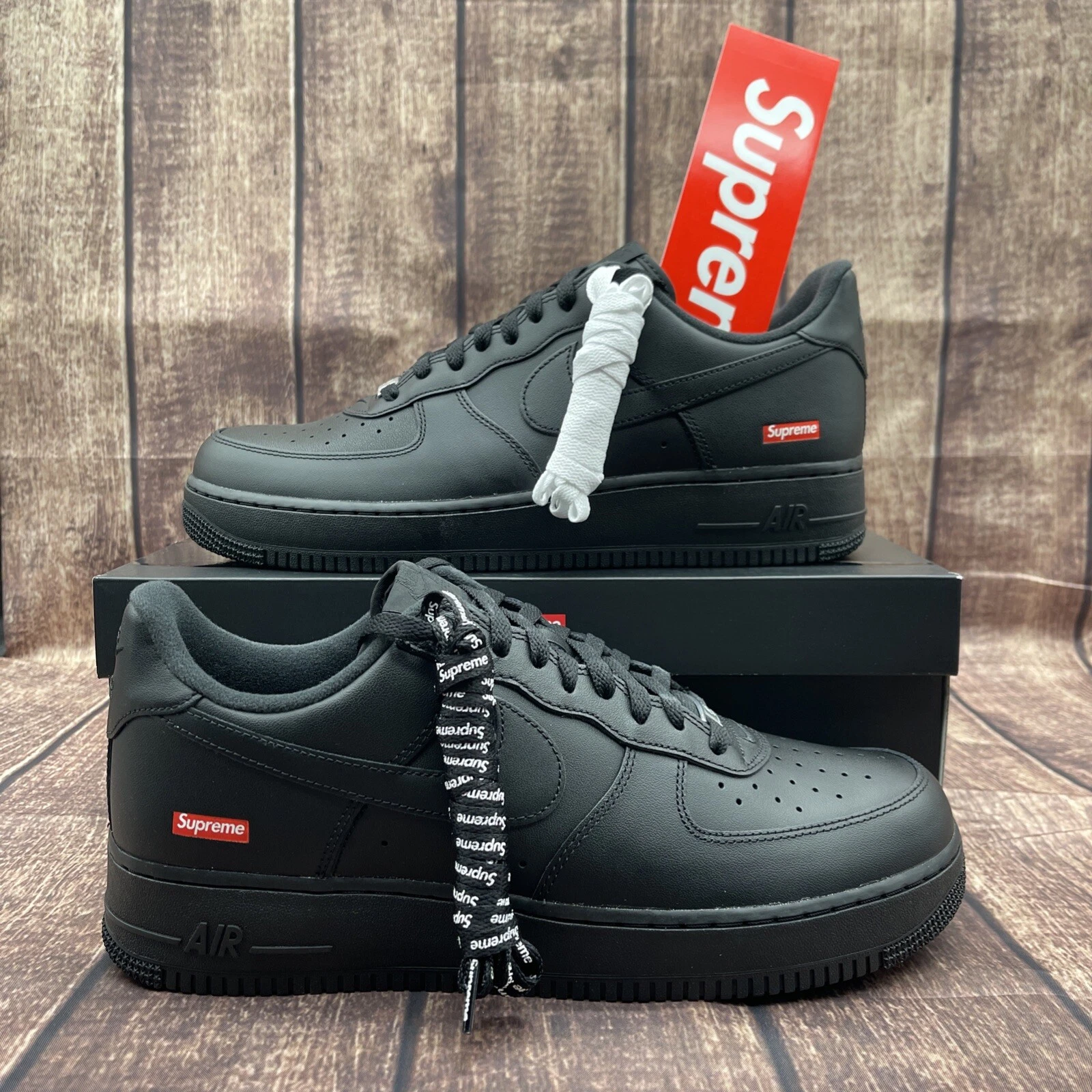 Taille 12   Logo Nike Air Force 1 Low x Supreme Box Homme   Noir CU9226 001 Ds