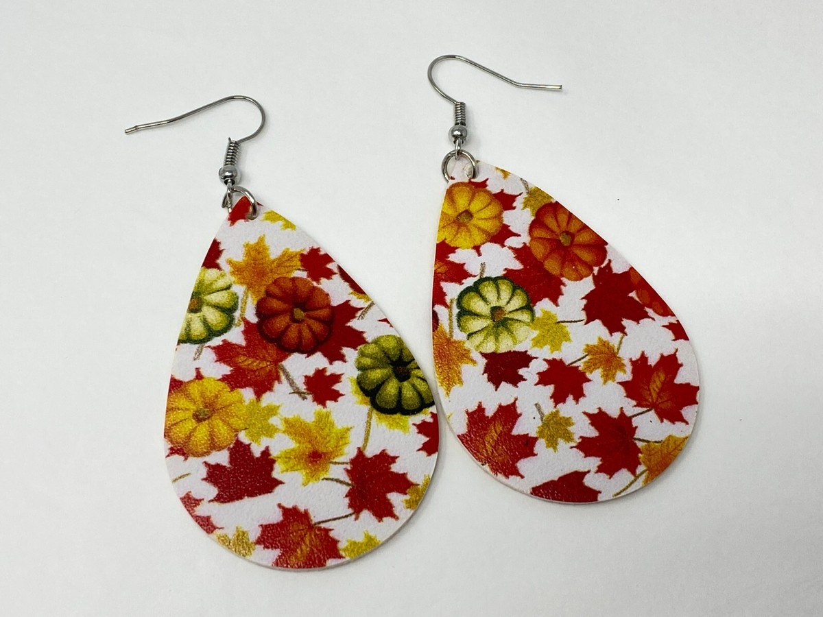 New Multi-Color Fall Leaves & Pumpkins Teardrop Hand-cut 