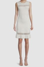  496 Milly Women's White Ribbed Sleeveless Sheer Insert Bodycon Dress Size M