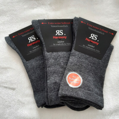 3 Paar Diabetiker Socken ohne Gummi Extra Weiter Softrand Sensibel Grau 39 - 46