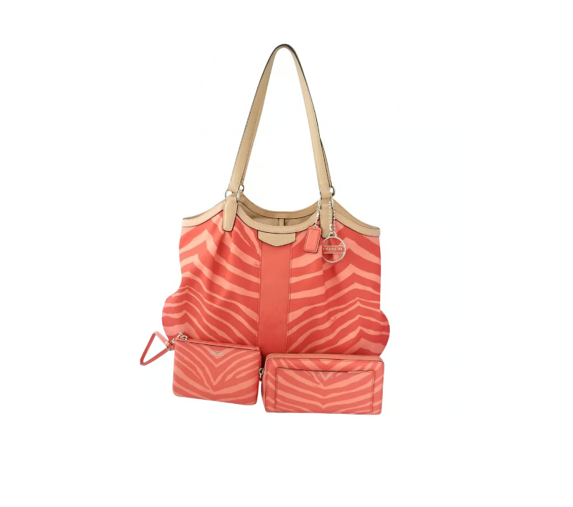 Coach Orange Zebra Stripe Pc Matching Tote, Wallet Wristlet