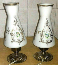 BELLISSIMA COPPIA ABAT JOUR D'EPOCA VETRO OPALINO 40'S GLASS OLD PAIR TABLE LAMP