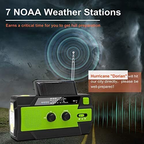 Emergency Crank Weather Radio, 4000mAh Solar Hand Crank Portable AM/FM/NOAA, wit