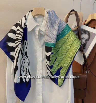 Pure Twill Silk Wrap Scarf Bandanna Feather Zebra Square Hijab Kerchief 35''