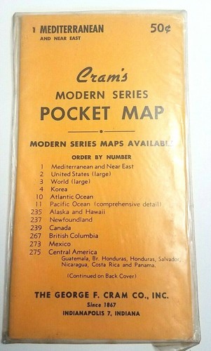 NOS Sealed 1950s Cram's Modern Series Pocket Map #1 Mediterranean & Near East