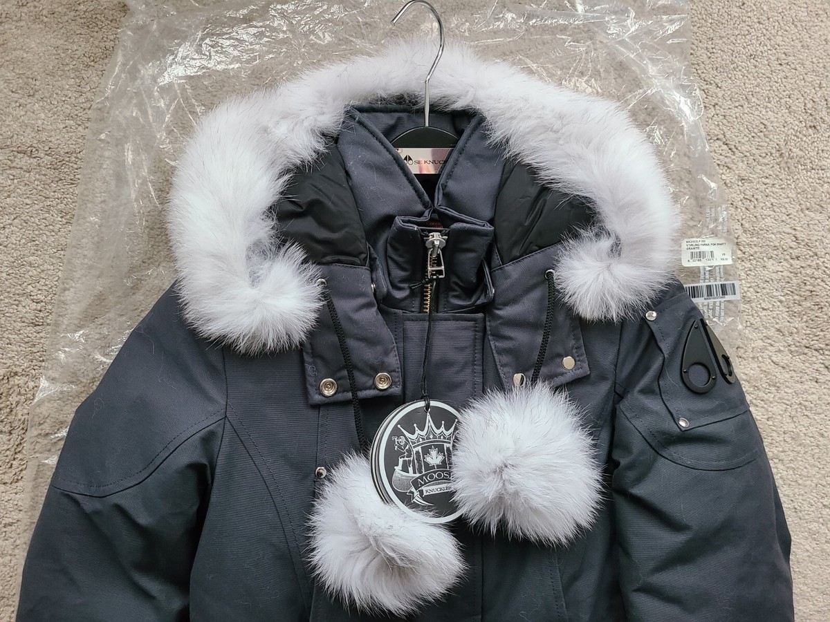 NEW Moose Knuckles Women's Stirling Parka Grey/White Fox Fur NEW Moose Knuckles Women's Stirling Parka Grey/White Fox Fur