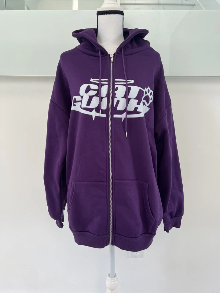 Sudadera con Capucha Estilo Americano Estampado de Letras Púrpura Mujer Y2K Cremallera Talla L Foto 2 de 4