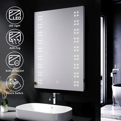 Bathroom Mirror with Shaver Socket Demister LED Illuminated Lights ...