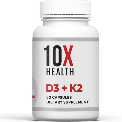 10X Health Vitamin D3 K2 - Loaded with 125 Mcg Vitamin D and 90 Mcg Vitamin K...