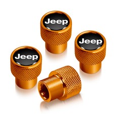 Jeep In Black On Golden Aluminum Tire Valve Stem Caps
