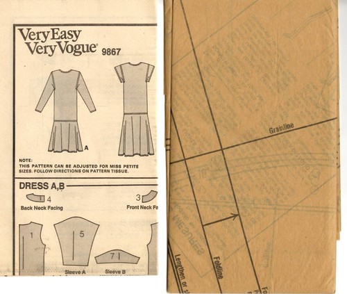 Very Easy Very Vogue Sewing Pattern Women's DRESS 9867 Sz 8-10-12 UNCUT - Picture 4 of 4