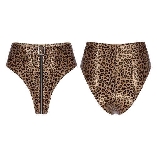 Womens High Waist Shiny PVC Leather Zipper Briefs Shorts Underwear with Belt - Picture 23 of 34