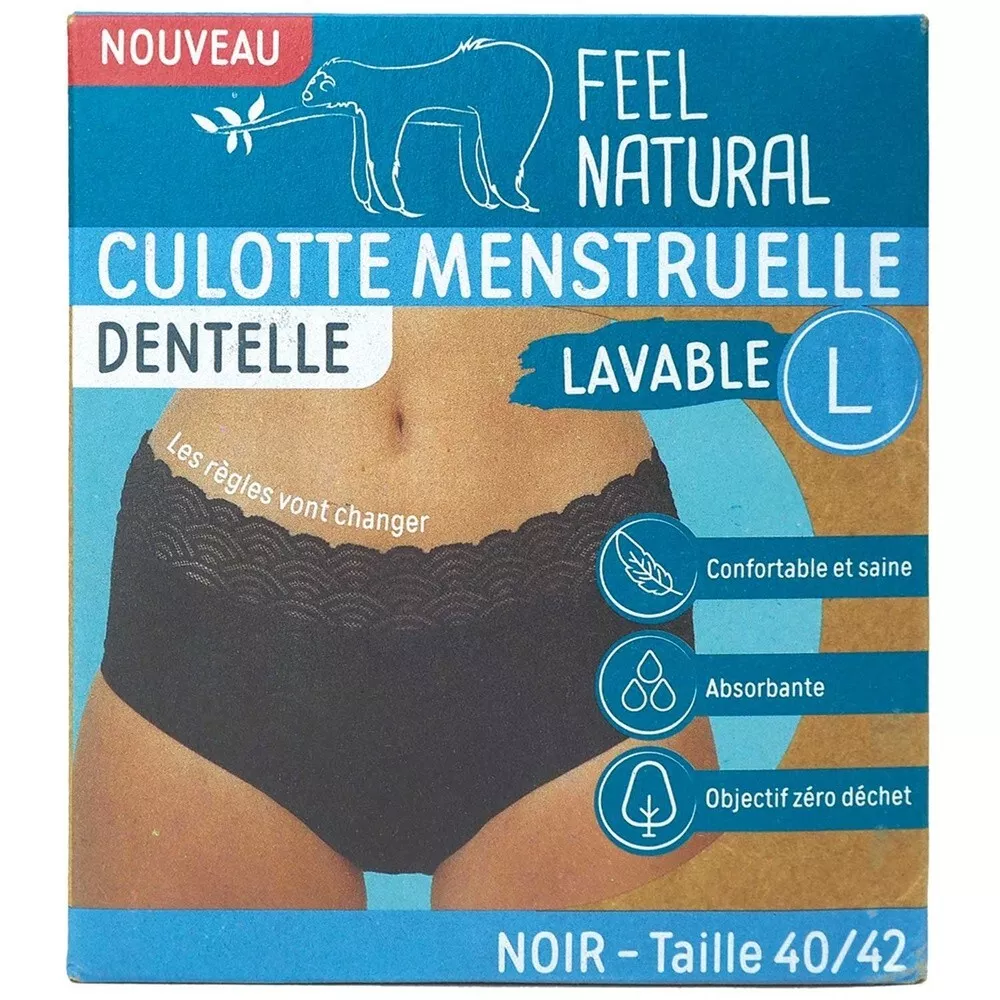 Lot X 2 FEEL NATURAL Culotte Menstruelle Dentelle Taille L (40/42) Vegan C5