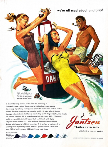 1948 JANTZEN SWIMSUITS Large Vintage Print Ad Women in Swim Suits HAWLEY