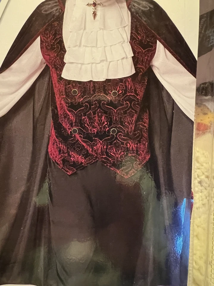 Niño Talla Grande 12-14 DELUXE VAMPIRO Disfraz/NUEVO/Camisa, Chaleco, Medallón, Pantalones, Capa Foto 2 de 4
