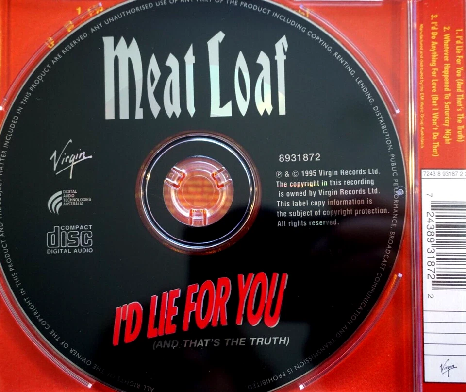 Meat Loaf - I'd Lie For You, And That's The Truth - CD sencillo, en muy buena condición Foto 2 de 2