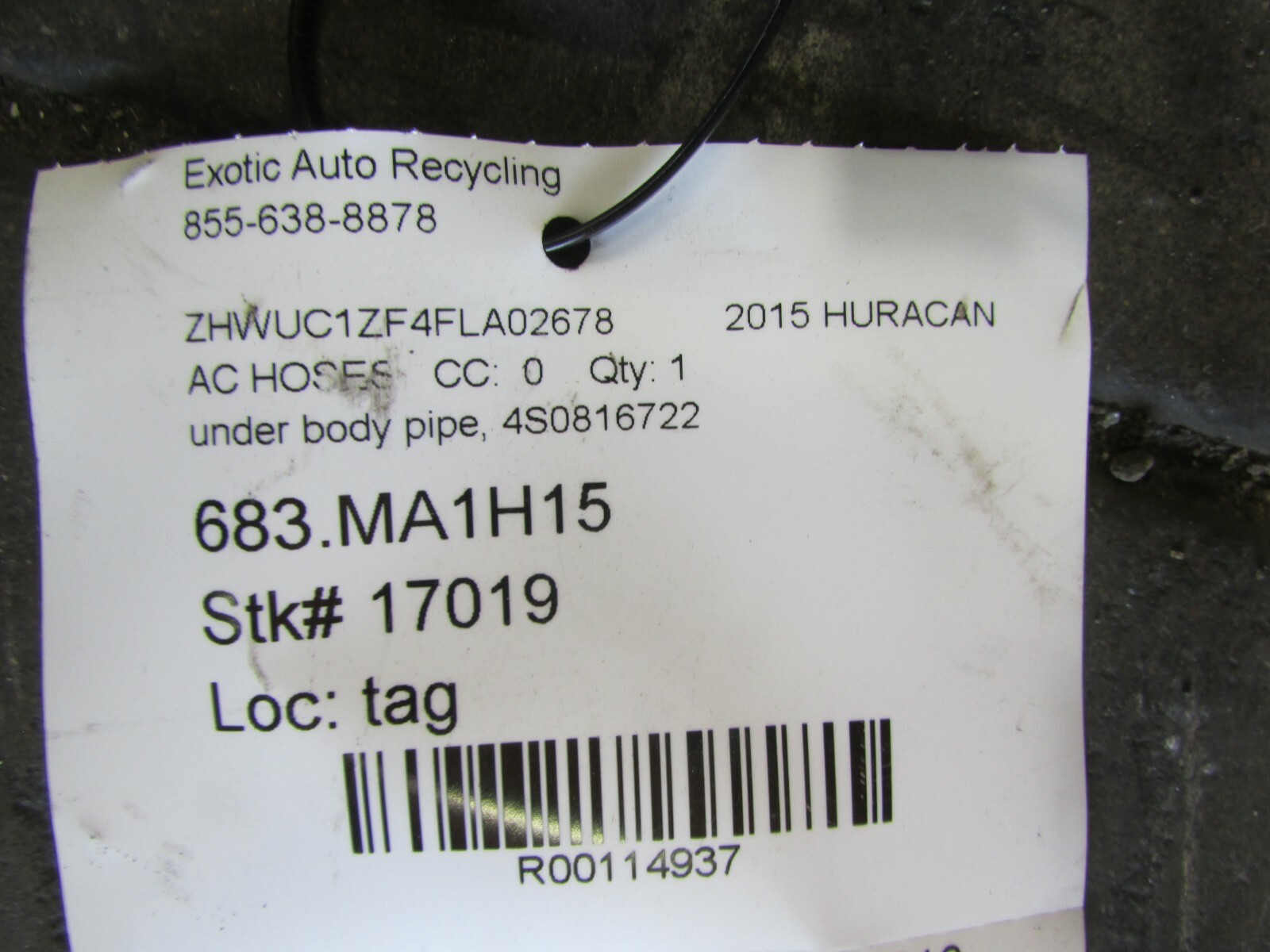 Lamborghini Huracan, Under Body AC Hose, Used, P/N 4S0816722