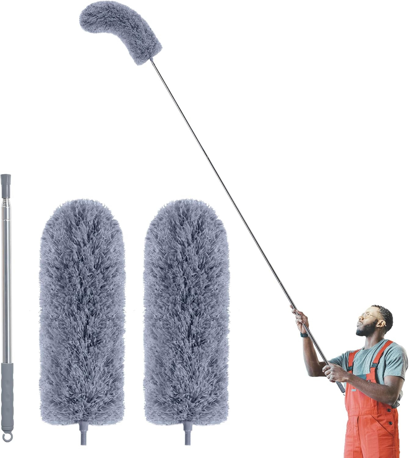 Extendable Microfiber Duster with 2 Washable Heads for High Ceilings