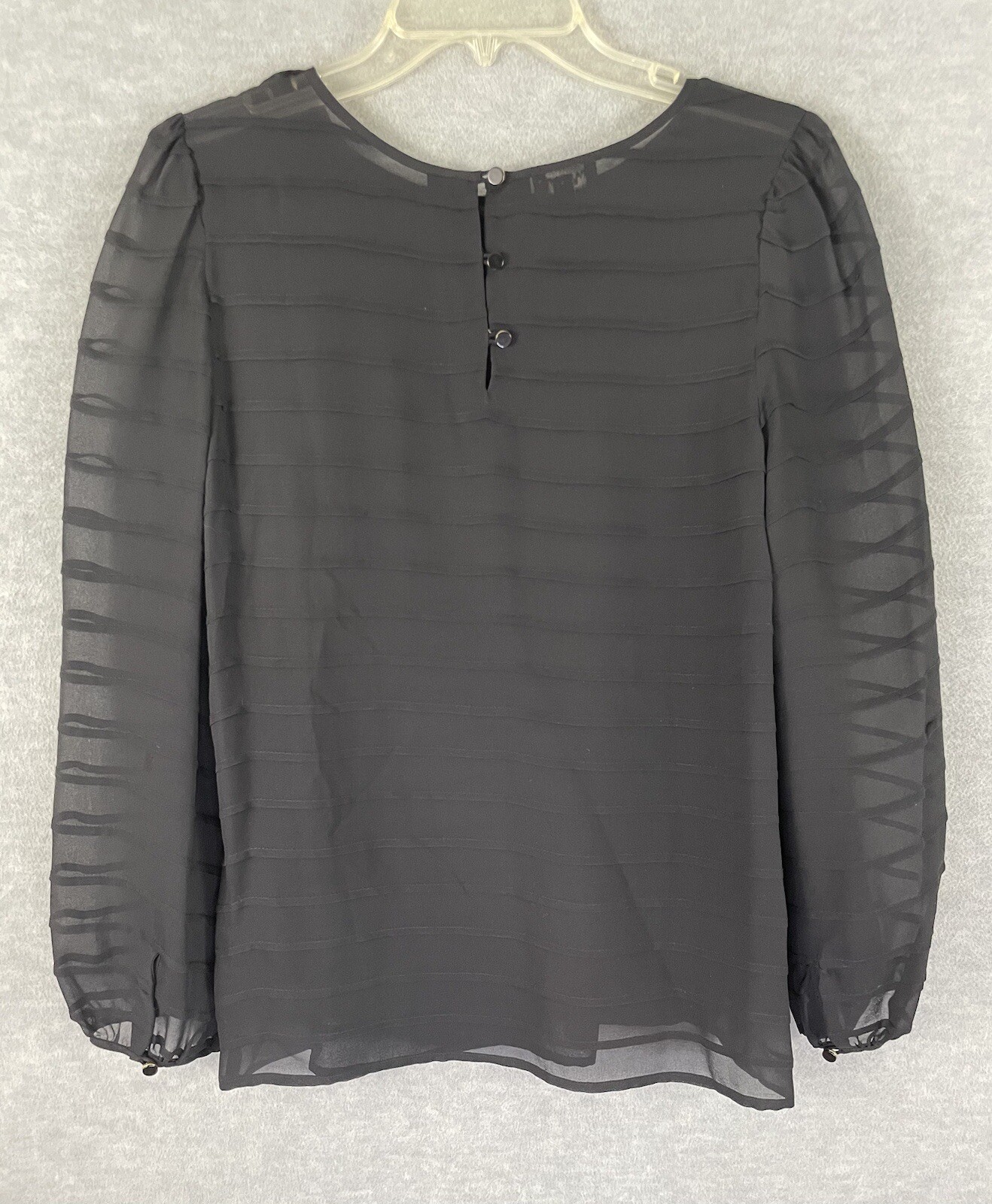 Talbots Sz 6 Sheer Blouse Tiers Black Long Sleeve Button Back *No lining*