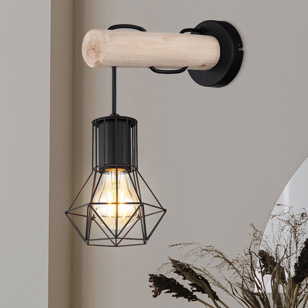 Wandleuchte Wand HäNgelampe Flurlampe Wandspot Metall Holzleuchte Wandlampe-image