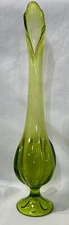 Vintage Viking Green 6 Petal Swung Glass Pedestal Vase MCM 16.25"