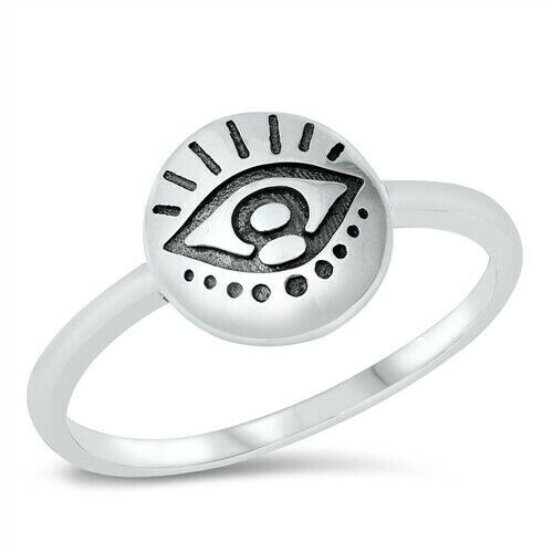 Eye Ring Genuine Solid Sterling Silver 925 Oxidized Face Height 10 mm Size 6 - Picture 1 of 1