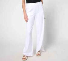 Denim Co. Beach Jersey Regular Wide Leg Pant Slits - White Sz L a637289