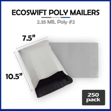 250 7.5x9.5 EcoSwift Poly Mailers Plastic Envelope Shipping Mailing Bags 2.35MIL