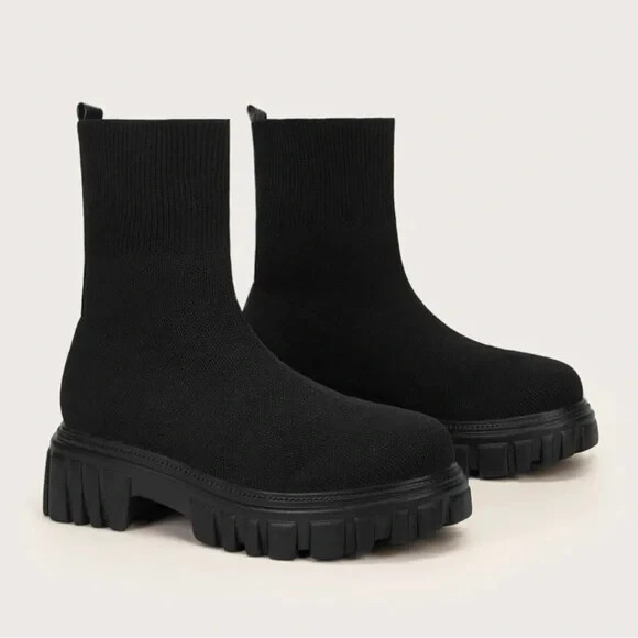 SAOLA CUCCOO stivaletto donna nero scollato maglia suola grossa calzino UK 5 EUR38