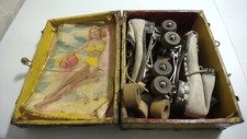Vintage Chicago Roller Scate Co. Roller Skates Metal Case Size 5 Stickers Pin-up