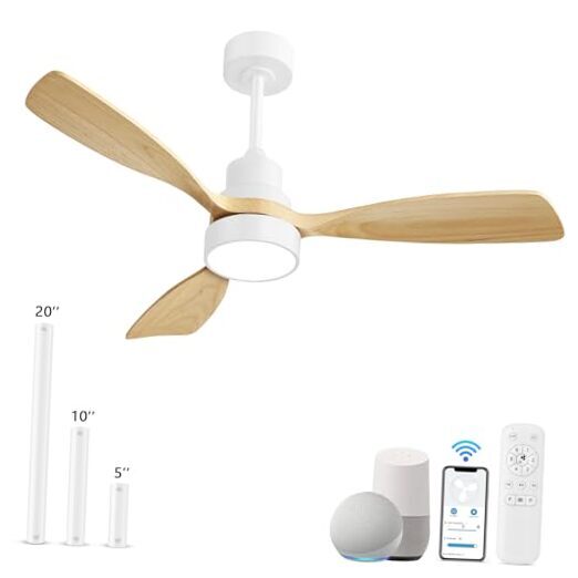 48 Inch Wood & White Ceiling Fan with Lights and 3 Downrods-image