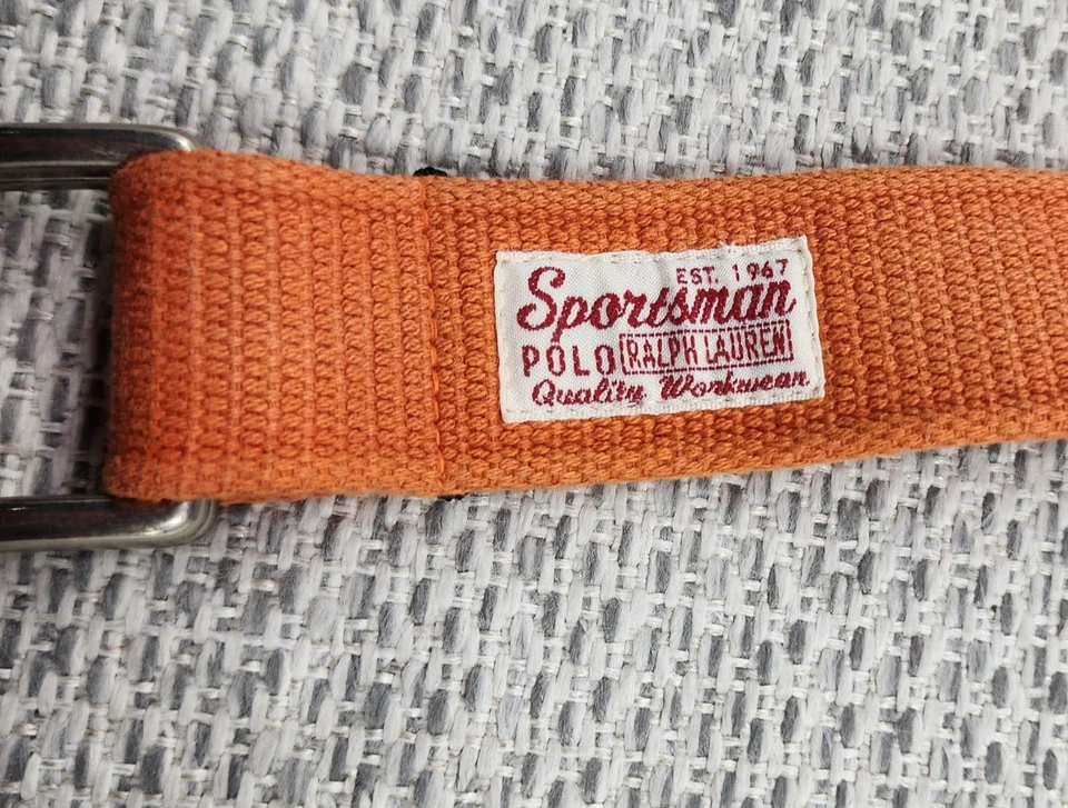 Cinturón Deportivo Polo Ralph Lauren Para Hombres Naranja Lona D Anillo Latón Sólido EE. UU. Foto 2 de 4