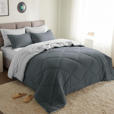 7-Piece Queen Comforter Set with Sheets, Dark Grey, All Seasons Bedding