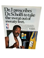 1989 Julius Erving Dr Scholl’s Sweaty Feet NBA Vintage Print Ad