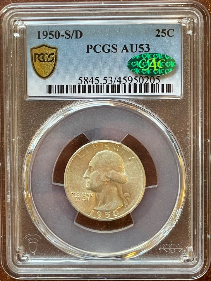 ✯1950-S/D VERY RARE ERROR Washington Quarter PCGS AU53 + CAC  Superb Eye Appeal✯ - Image 4 of 4