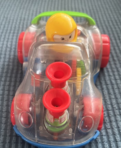 Vintage SELTENER klarer farbiger Spielzeug-Rennwagen mit beweglichen Zahnrädern Kind Made in China alt gebraucht - Bild 2 von 4