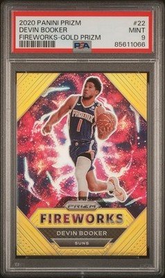2020 Panini Prizm Devin Booker Fireworks Gold /10 PSA 9 Rare SSP Suns #22