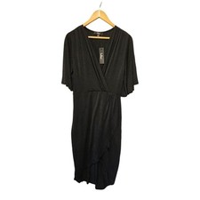 🖤 LULUS Dress Black Wrap Jersey Knit MEDIUM Faux Wrap