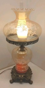 Vintage Hurricane Lamp Clear Smokey Floral - 27" Tall X 12" Wide Beautiful 3Way