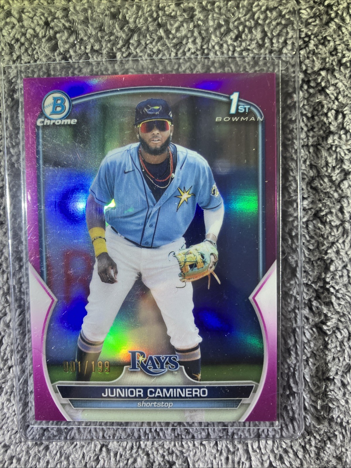 2023 Bowman Chrome Prospects Junior Caminero #BCP-61 Fuchsia Refractor /199 (RC)