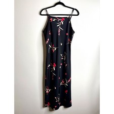 Josie by Natori Black Floral Slip Midi Dress Nightgown Spaghetti Strap Sz Small